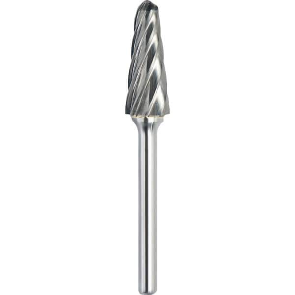 Made in USA - 5/16" Cut Diam, 1/4" Shank Diam, Cone Head Aluma Cut Burr - Carbide, 7/8" LOC, 2-5/8" OAL - Exact Tool & Supply