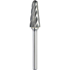 Made in USA - 5/16" Cut Diam, 1/4" Shank Diam, Cone Head Aluma Cut Burr - Carbide, 7/8" LOC, 2-5/8" OAL - Exact Tool & Supply