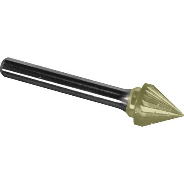 Made in USA - 5/8" Cut Diam, 1/4" Shank Diam, Cone Head Chipbreaker Cut Burr - Carbide, 9/16" LOC, 2-5/16" OAL - Exact Tool & Supply