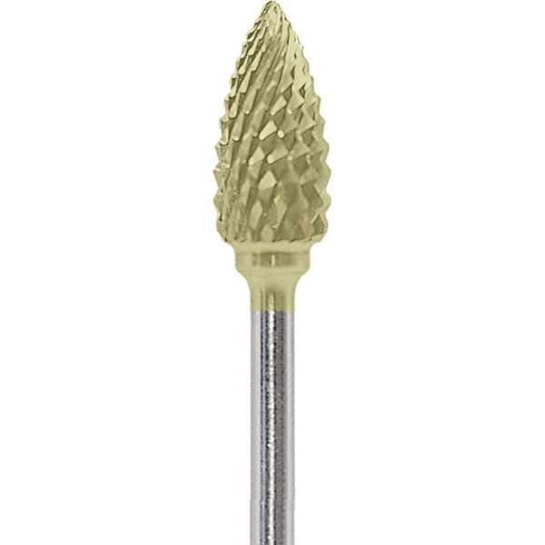 Made in USA - 1/4" Cut Diam, 0.0925" Shank Diam, Flame Head Diamond Cut Burr - Carbide, 1/2" LOC, 2" OAL - Exact Tool & Supply