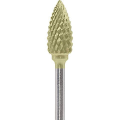 Made in USA - 1/4" Cut Diam, 0.0925" Shank Diam, Flame Head Diamond Cut Burr - Carbide, 1/2" LOC, 2" OAL - Exact Tool & Supply