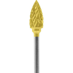 Made in USA - 1/4" Cut Diam, 0.0925" Shank Diam, Flame Head Double Cut Burr - Carbide, 1/2" LOC, 2" OAL - Exact Tool & Supply
