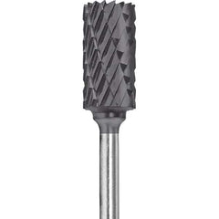 Made in USA - 1/4" Cut Diam, 0.0925" Shank Diam, Cylinder Head Double Cut Burr - Carbide, 1/2" LOC, 2" OAL - Exact Tool & Supply