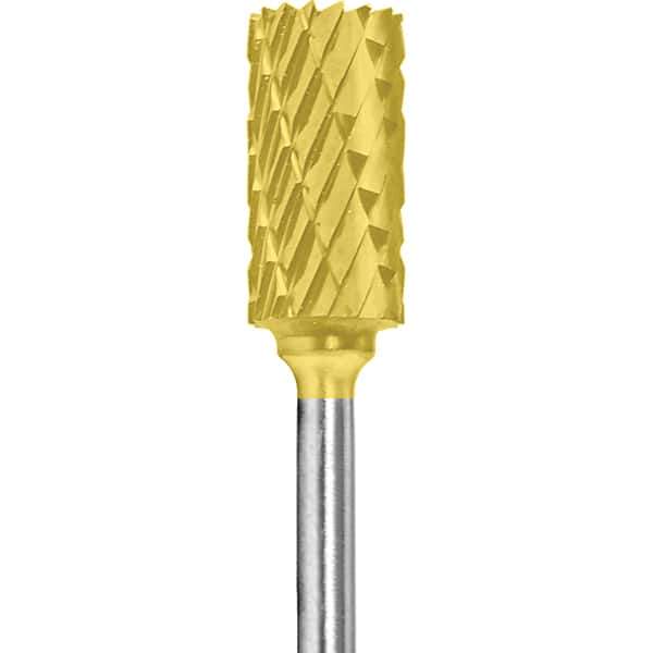 Made in USA - 1/4" Cut Diam, 0.0925" Shank Diam, Cylinder Head Double Cut Burr - Carbide, 1/2" LOC, 2" OAL - Exact Tool & Supply