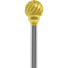 Made in USA - 1/4" Cut Diam, 0.0925" Shank Diam, Ball Head Chipbreaker Cut Burr - Carbide, 1/4" LOC, 1-3/4" OAL - Exact Tool & Supply