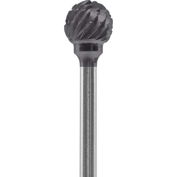 Made in USA - 1/4" Cut Diam, 0.0925" Shank Diam, Ball Head Chipbreaker Cut Burr - Carbide, 1/4" LOC, 1-3/4" OAL - Exact Tool & Supply
