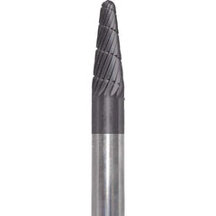 Made in USA - 1/4" Cut Diam, 1/4" Shank Diam, Cone Head Double Cut Burr - Carbide, 5/8" LOC, 2" OAL - Exact Tool & Supply