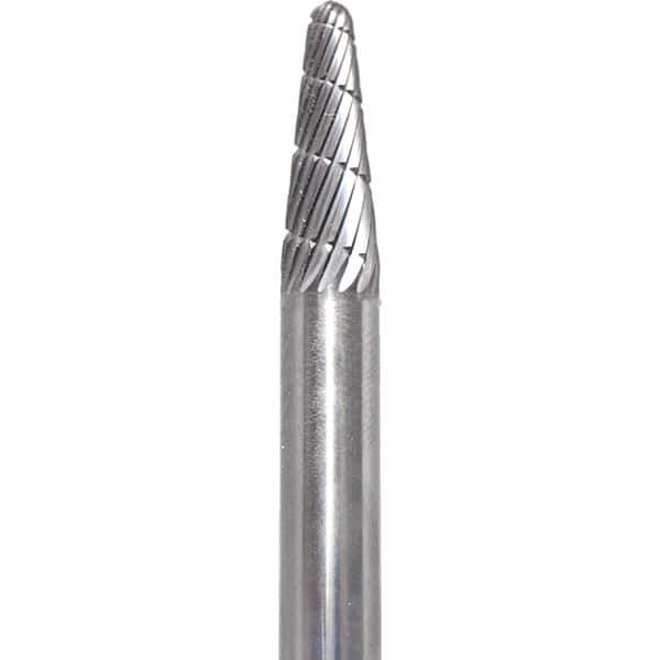 Made in USA - 6mm Cut Diam, 0.2362" Shank Diam, Cone Head Aluma Cut Burr - Carbide, 16mm LOC, 50mm OAL - Exact Tool & Supply