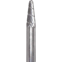 Made in USA - 1/4" Cut Diam, 1/4" Shank Diam, Cone Head Fastmill Cut Burr - Carbide, 5/8" LOC, 2" OAL - Exact Tool & Supply