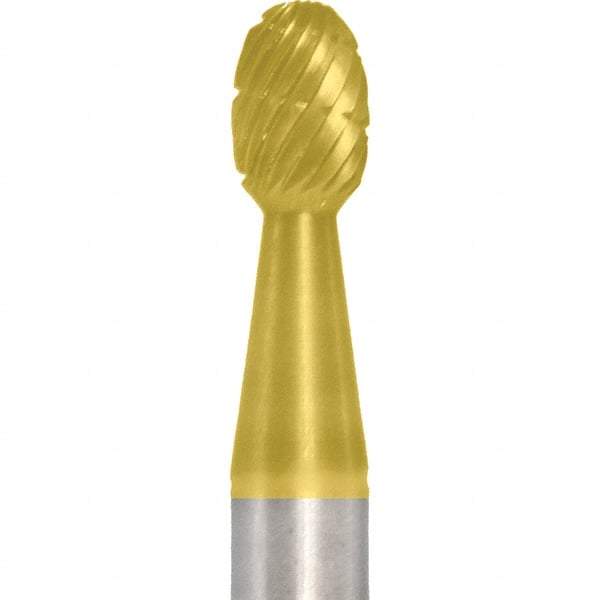 Made in USA - 1/4" Cut Diam, 1/4" Shank Diam, Oval Head Fastmill Cut Burr - Carbide, 3/8" LOC, 2" OAL - Exact Tool & Supply