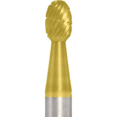 Made in USA - 1/4" Cut Diam, 1/4" Shank Diam, Oval Head Fastmill Cut Burr - Carbide, 3/8" LOC, 2" OAL - Exact Tool & Supply