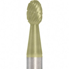 Made in USA - 1/4" Cut Diam, 1/4" Shank Diam, Oval Head Double Cut Burr - Carbide, 3/8" LOC, 2" OAL - Exact Tool & Supply