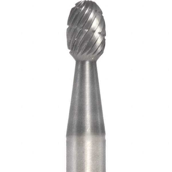 Made in USA - 1/4" Cut Diam, 1/4" Shank Diam, Oval Head Fastmill Cut Burr - Carbide, 3/8" LOC, 2" OAL - Exact Tool & Supply
