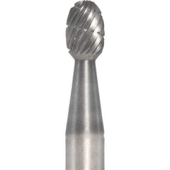 Made in USA - 6mm Cut Diam, 0.2362" Shank Diam, Oval Head Aluma Cut Burr - Carbide, 9.5mm LOC, 50mm OAL - Exact Tool & Supply