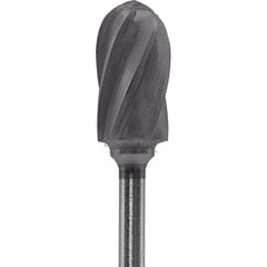 Made in USA - 1/4" Cut Diam, 0.0925" Shank Diam, Cylinder with Radius Head Aluma Cut Burr - Carbide, 1/2" LOC, 2" OAL - Exact Tool & Supply
