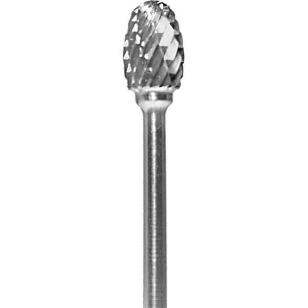 Made in USA - 1/4" Cut Diam, 0.0925" Shank Diam, Oval Head Double Cut Burr - Carbide, 3/8" LOC, 1-7/8" OAL - Exact Tool & Supply