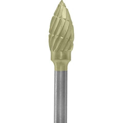 Made in USA - 3/16" Cut Diam, 0.0925" Shank Diam, Flame Head Chipbreaker Cut Burr - Carbide, 3/8" LOC, 1-7/8" OAL - Exact Tool & Supply