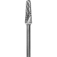 Made in USA - 5/32" Cut Diam, 0.0925" Shank Diam, Cone Head Double Cut Burr - Carbide, 1/2" LOC, 2" OAL - Exact Tool & Supply