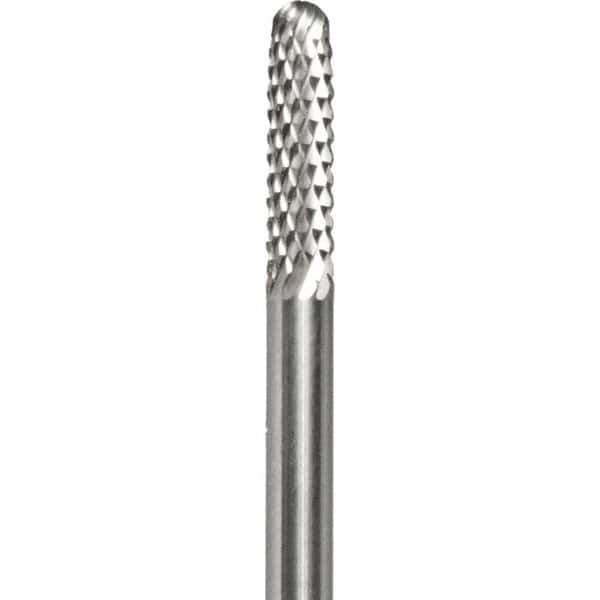 Made in USA - 3/32" Cut Diam, 0.0925" Shank Diam, Cylinder with Radius Head Diamond Cut Burr - Carbide, 1/2" LOC, 1-1/2" OAL - Exact Tool & Supply
