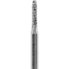 Made in USA - 1/16" Cut Diam, 3/32" Shank Diam, Cylinder with Radius Head Diamond Cut Burr - Carbide, 1/4" LOC, 1-1/2" OAL - Exact Tool & Supply