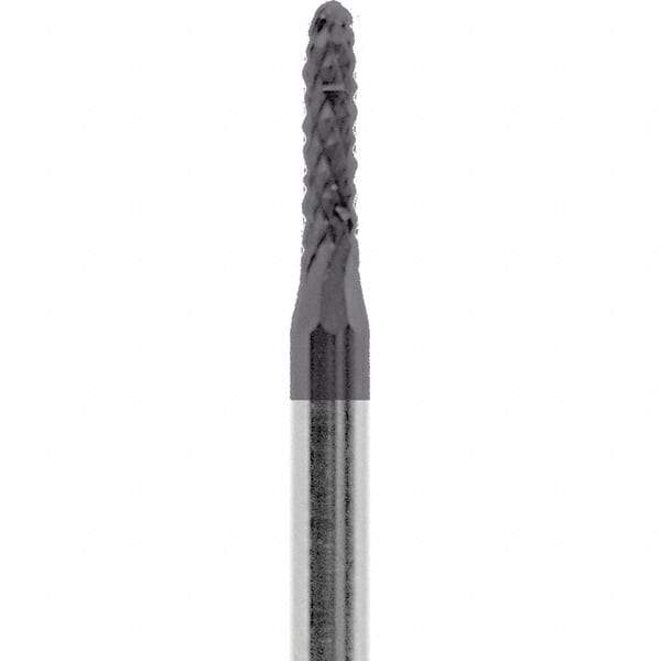 Made in USA - 1/16" Cut Diam, 3/32" Shank Diam, Cylinder with Radius Head Diamond Cut Burr - Carbide, 1/4" LOC, 1-1/2" OAL - Exact Tool & Supply