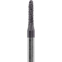 Made in USA - 1/16" Cut Diam, 3/32" Shank Diam, Cylinder with Radius Head Diamond Cut Burr - Carbide, 1/4" LOC, 1-1/2" OAL - Exact Tool & Supply