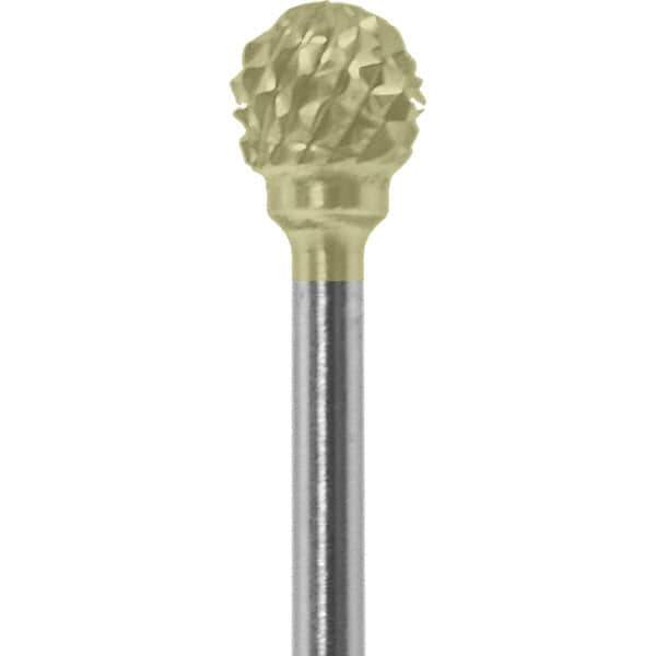 Made in USA - 1/4" Cut Diam, 0.0925" Shank Diam, Ball Head Diamond Cut Burr - Carbide, 1/4" LOC, 1-3/4" OAL - Exact Tool & Supply