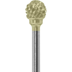 Made in USA - 1/4" Cut Diam, 0.0925" Shank Diam, Ball Head Diamond Cut Burr - Carbide, 1/4" LOC, 1-3/4" OAL - Exact Tool & Supply
