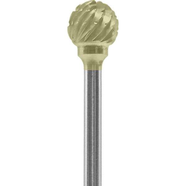 Made in USA - 1/4" Cut Diam, 0.0925" Shank Diam, Ball Head Chipbreaker Cut Burr - Carbide, 1/4" LOC, 1-3/4" OAL - Exact Tool & Supply