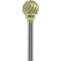 Made in USA - 1/4" Cut Diam, 0.0925" Shank Diam, Ball Head Chipbreaker Cut Burr - Carbide, 1/4" LOC, 1-3/4" OAL - Exact Tool & Supply