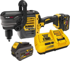 DeWALT - 60 Volt 1/2" Chuck Right Angle Handle Cordless Drill - 0-300 & 0-1200 RPM, Keyed Chuck, 2 Lithium-Ion Batteries Included - Exact Tool & Supply