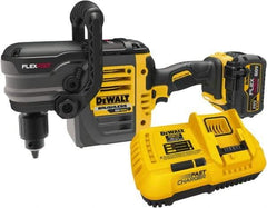 DeWALT - 60 Volt 1/2" Chuck Right Angle Handle Cordless Drill - 0-300 & 0-1200 RPM, Keyed Chuck, 1 Lithium-Ion Battery Included - Exact Tool & Supply