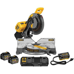 DeWALT - 15 Amp, 120 Volt, 3,800 RPM, 50° Double Bevel Miter Saw - 5/8 or 1" Arbor, 12" Blade Diam, Includes DHS716 Miter Saw, DCA120 120V Adaptor & DCA132 Charger - Exact Tool & Supply