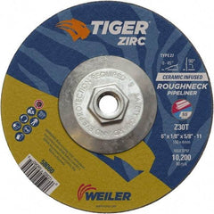 Weiler - 30 Grit, 6" Wheel Diam, 1/8" Wheel Thickness, Type 27 Depressed Center Wheel - Medium Grade, Zirconia Alumina, Resinoid Bond, T Hardness, 10,200 Max RPM - Exact Tool & Supply