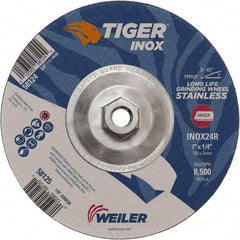 Weiler - 24 Grit, 7" Wheel Diam, 1/4" Wheel Thickness, Type 27 Depressed Center Wheel - Coarse Grade, Aluminum Oxide, Resinoid Bond, R Hardness, 8,500 Max RPM - Exact Tool & Supply