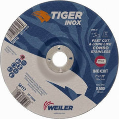 Weiler - 30 Grit, 7" Wheel Diam, 1/8" Wheel Thickness, 7/8" Arbor Hole, Type 27 Depressed Center Wheel - Medium Grade, Aluminum Oxide, Resinoid Bond, T Hardness, 8,500 Max RPM - Exact Tool & Supply