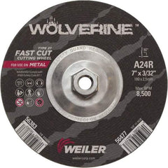 Weiler - 24 Grit, 7" Wheel Diam, 3/32" Wheel Thickness, Type 27 Depressed Center Wheel - Coarse Grade, Aluminum Oxide, Resinoid Bond, R Hardness, 8,500 Max RPM - Exact Tool & Supply