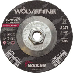 Weiler - 24 Grit, 5" Wheel Diam, 3/32" Wheel Thickness, Type 27 Depressed Center Wheel - Coarse Grade, Aluminum Oxide, Resinoid Bond, T Hardness, 12,200 Max RPM - Exact Tool & Supply
