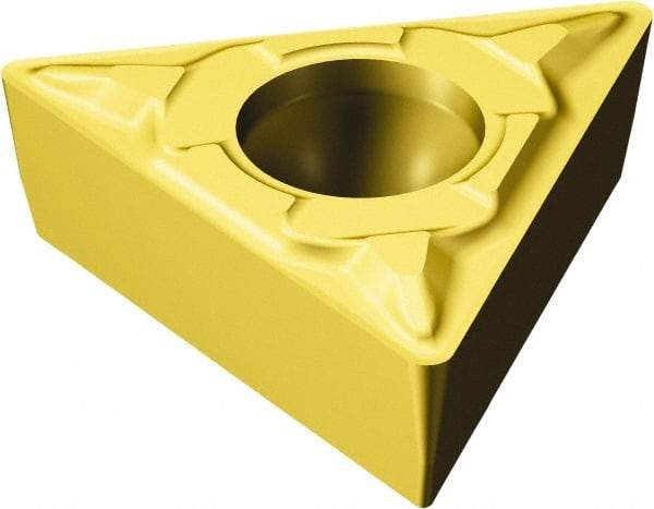 Sandvik Coromant - TPMT221 MF Grade 2025 Carbide Turning Insert - TiCN/AI2O3/TiN Finish, 60° Triangle, 1/4" Inscr Circle, 1/8" Thick, 1/64" Corner Radius - Exact Tool & Supply