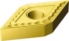 Sandvik Coromant - DNMG442 QM Grade 2025 Carbide Turning Insert - TiCN/Al2O3/TiN Finish, 55° Diamond, 1/2" Inscr Circle, 1/4" Thick, 1/32" Corner Radius - Exact Tool & Supply