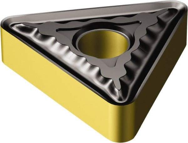 Sandvik Coromant - TNMG332 QM Grade 2025 Carbide Turning Insert - TiCN/Al2O3/TiN Finish, 60° Triangle, 3/8" Inscr Circle, 3/16" Thick, 1/32" Corner Radius - Exact Tool & Supply