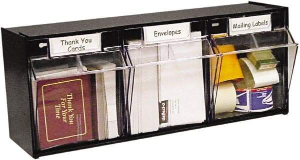 Deflect-o - 3 Compartment, 23-5/8 Inch Wide x 7-3/4 Inch Deep x 9-1/2 Inch High, Desk Top Organizer - Plastic, Black and Clear - Exact Tool & Supply