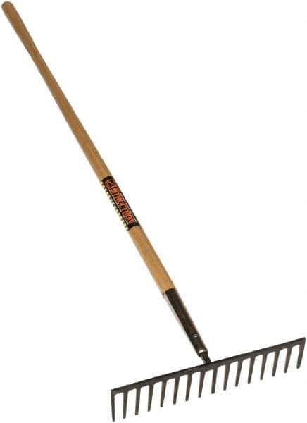 SEYMOUR-MIDWEST - Stone Rake with 62" Straight Wood Handle - 1/2" Blade Width, 16 Tines, 3-1/2" Tine Length - Exact Tool & Supply