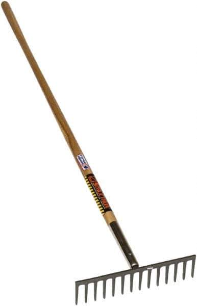 SEYMOUR-MIDWEST - Stone Rake with 66" Straight Wood Handle - 1/2" Blade Width, 14 Tines, 3-1/2" Tine Length - Exact Tool & Supply