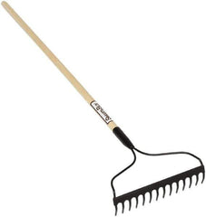 SEYMOUR-MIDWEST - Bow Rake with 48" Straight Wood Handle - 1/2" Blade Width, 14 Tines, 3-1/2" Tine Length - Exact Tool & Supply
