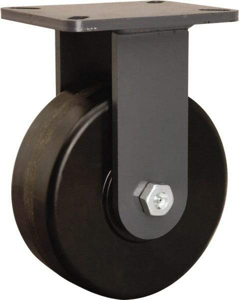 Hamilton - 8" Diam x 3" Wide x 10-1/2" OAH Top Plate Mount Rigid Caster - Phenolic, 3,000 Lb Capacity, Tapered Roller Bearing, 5-1/4 x 7-1/4" Plate - Exact Tool & Supply
