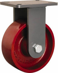 Hamilton - 8" Diam x 3" Wide x 10-1/2" OAH Top Plate Mount Rigid Caster - Cast Iron, 2,600 Lb Capacity, Tapered Roller Bearing, 5-1/4 x 7-1/4" Plate - Exact Tool & Supply