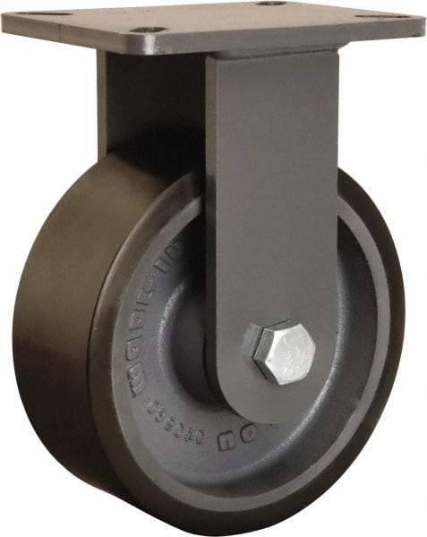 Hamilton - 8" Diam x 3" Wide x 10-1/2" OAH Top Plate Mount Rigid Caster - Polyurethane Mold onto Cast Iron Center, 3,250 Lb Capacity, Sealed Precision Ball Bearing, 5-1/4 x 7-1/4" Plate - Exact Tool & Supply