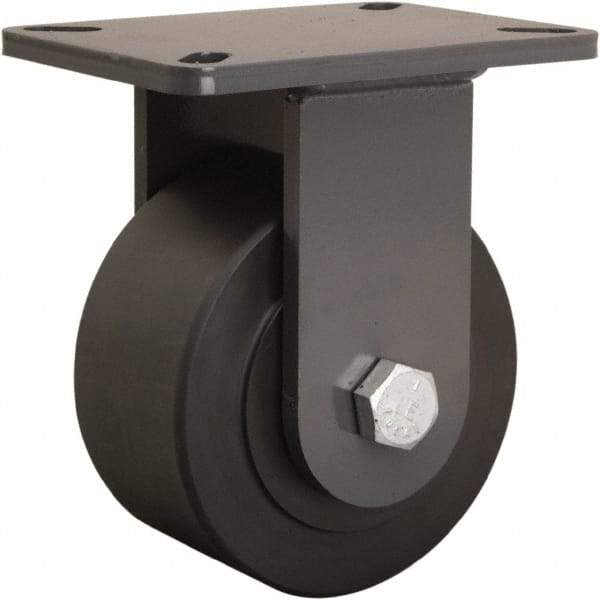 Hamilton - 6" Diam x 3" Wide x 8" OAH Top Plate Mount Rigid Caster - Nylon, 5,400 Lb Capacity, Precision Ball Bearing, 5-1/4 x 7-1/4" Plate - Exact Tool & Supply