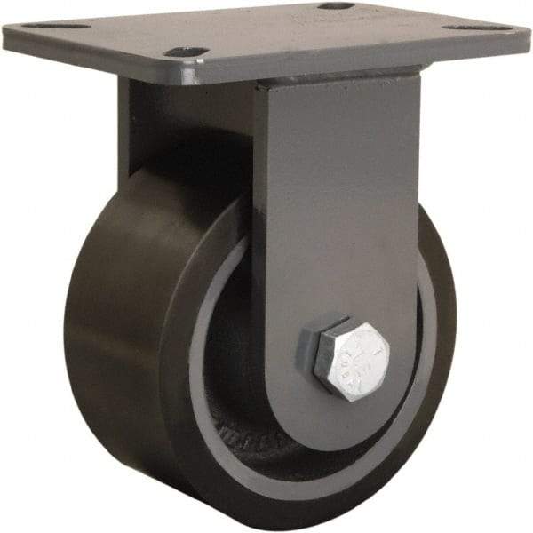 Hamilton - 6" Diam x 3" Wide x 8" OAH Top Plate Mount Rigid Caster - Polyurethane Mold onto Cast Iron Center, 2,860 Lb Capacity, Sealed Precision Ball Bearing, 5-1/4 x 7-1/4" Plate - Exact Tool & Supply